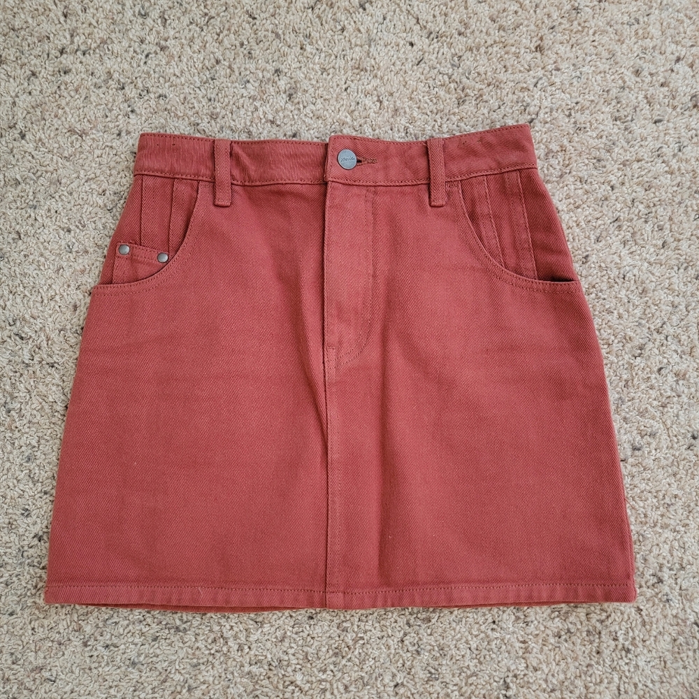 Afends Burnt Orange Red Denim Mini Skirt US 2-4
